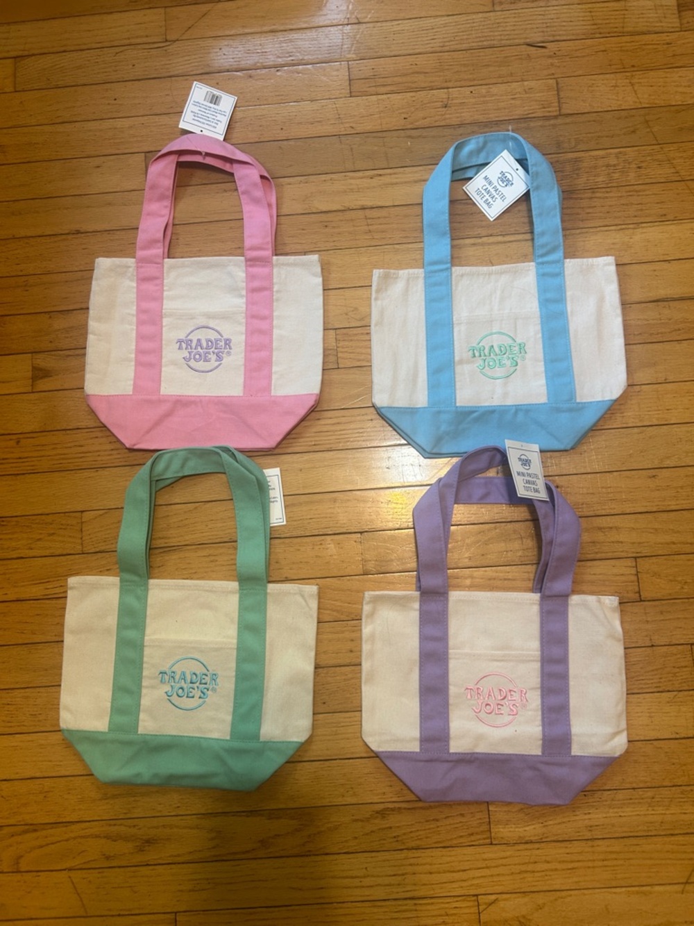 Trader Joe's Canvas Tote Bag - Pastel set of 4